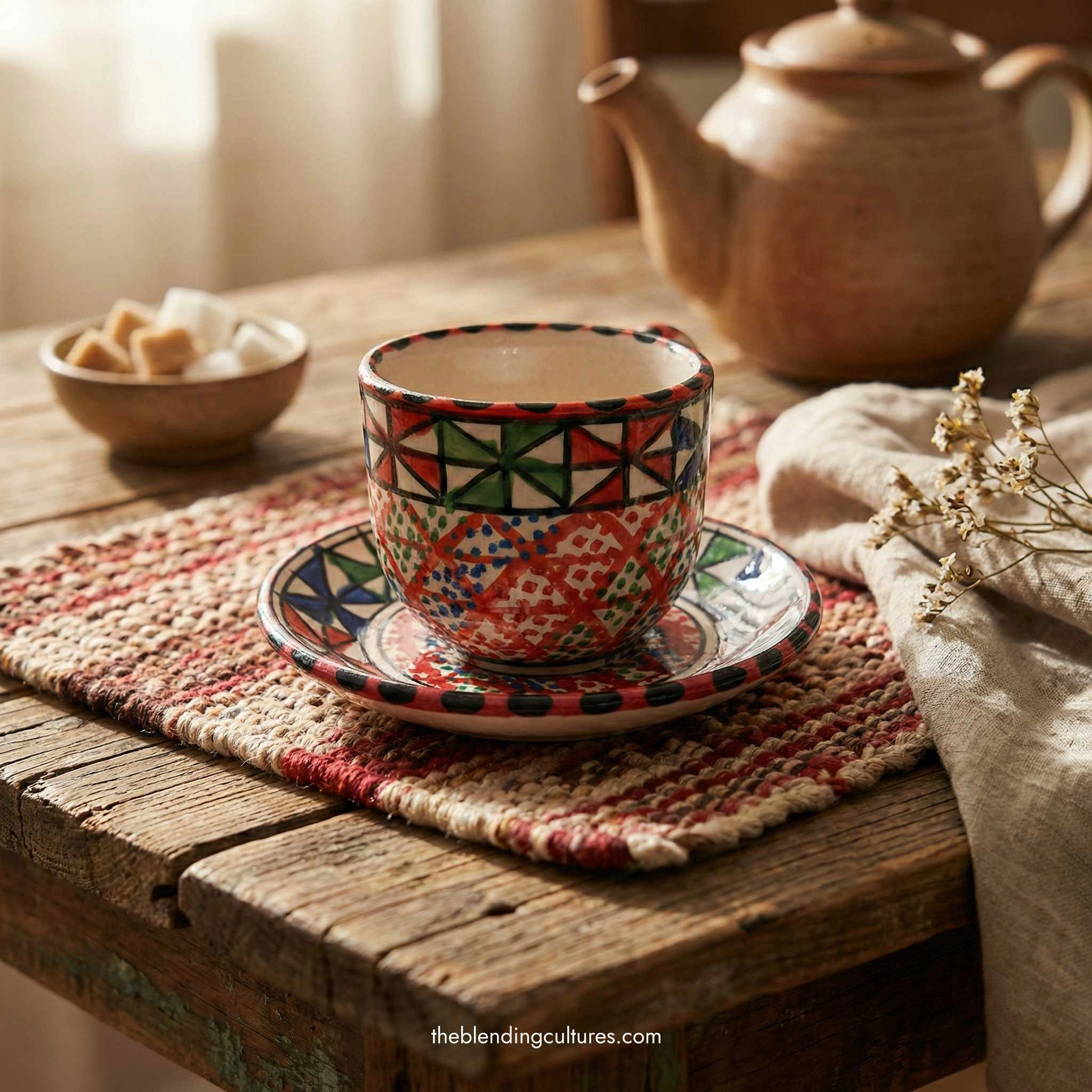 Tunisian Ceramics Tea Cup & Saucer | Hand Painted