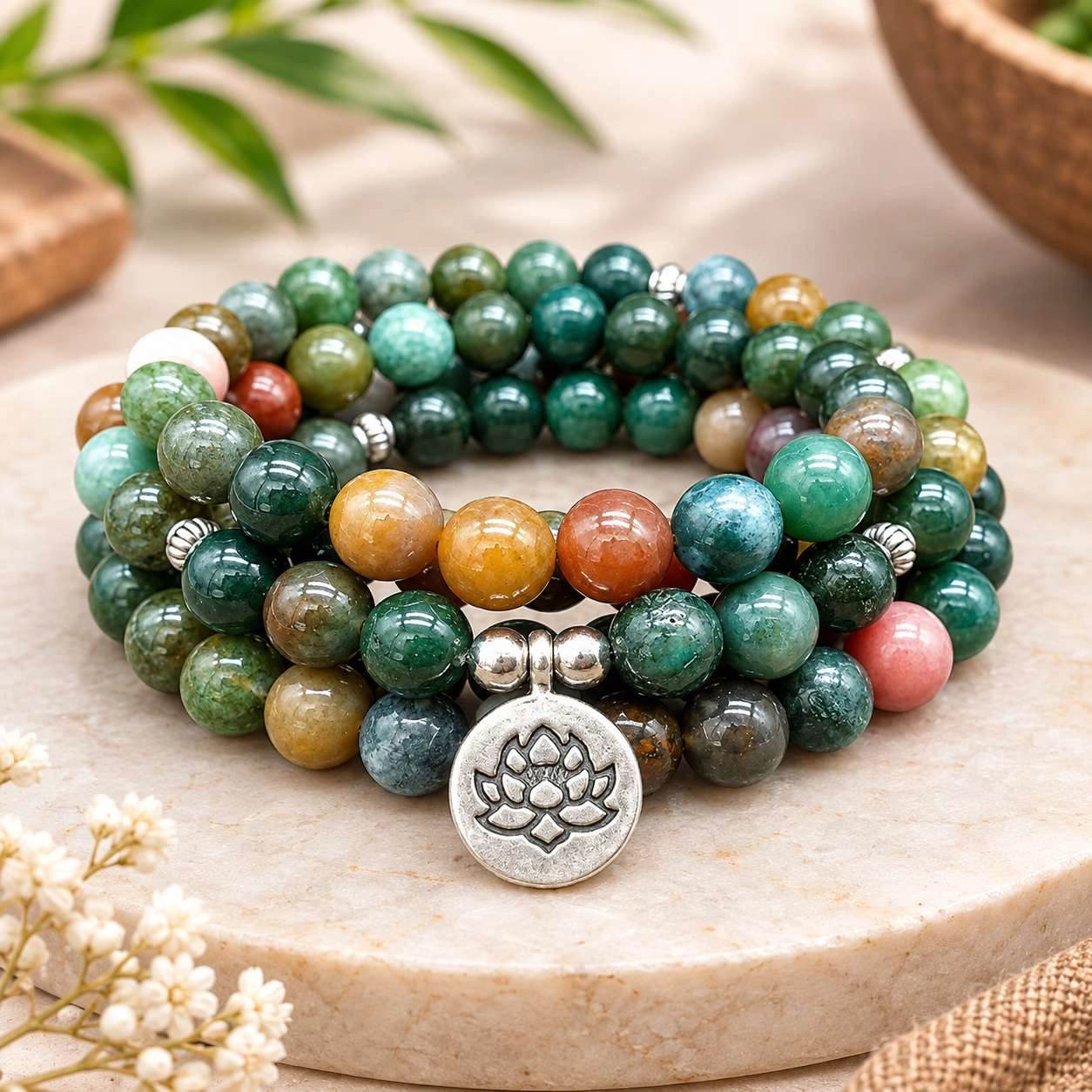 108 Natural Indian Agate Mala for Yoga Meditation