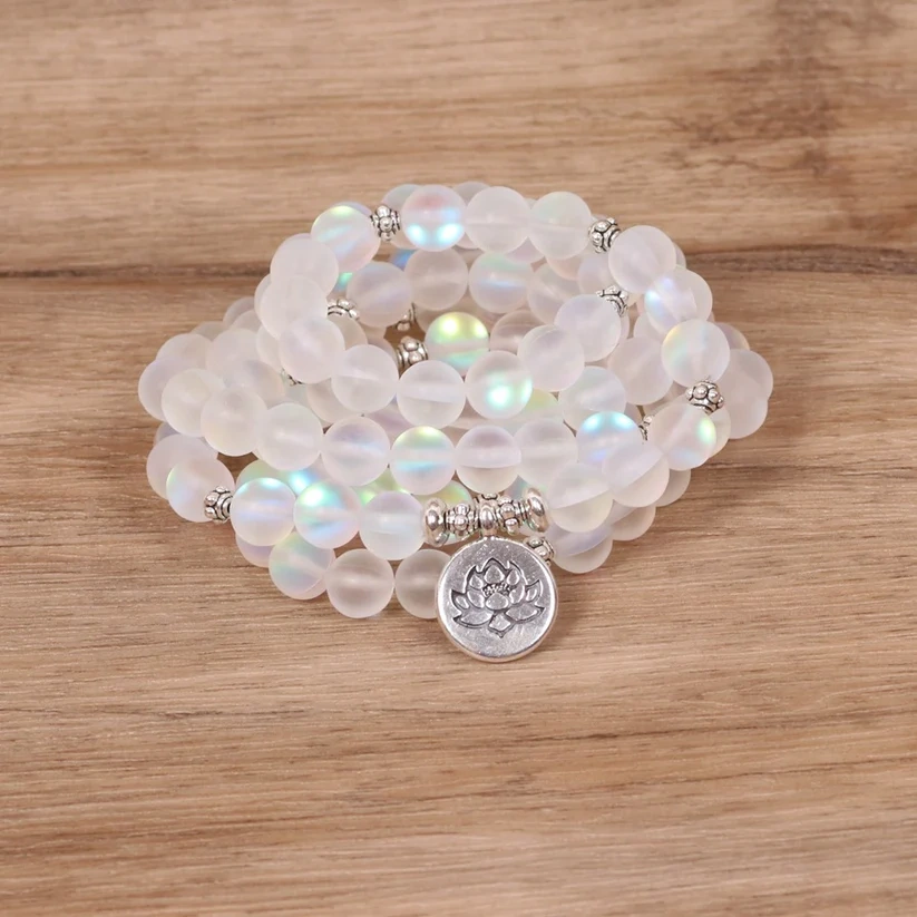 Natural Angel Aura Quartz Round Smooth Beaded Handmade Prayer Mala.